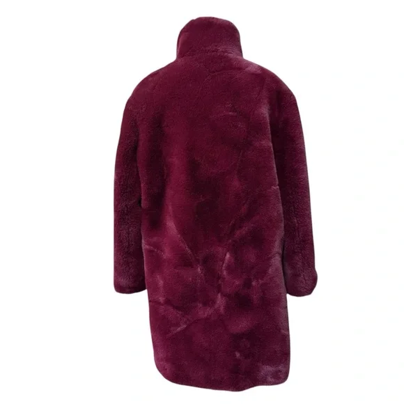 MNG Mango Faux Fur Coat Size S Burgundy - Picture 2 of 12